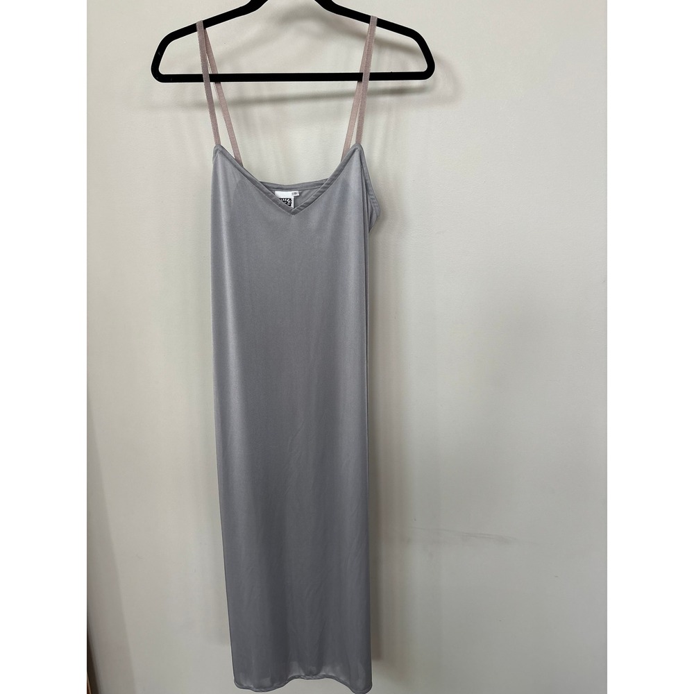 Johnny Was Collection Silver Grey Satin Slip Dress V-Neck Midi Small 6500
